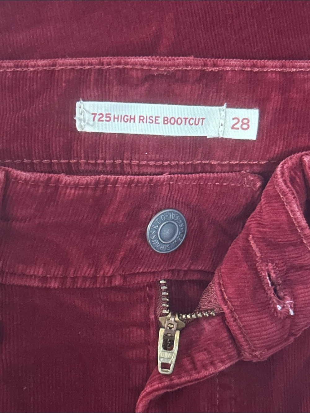 Levi's 725 High Rise Bootcut Corduroy Pants Maroon Red W28 L32 - Picture 5 of 6